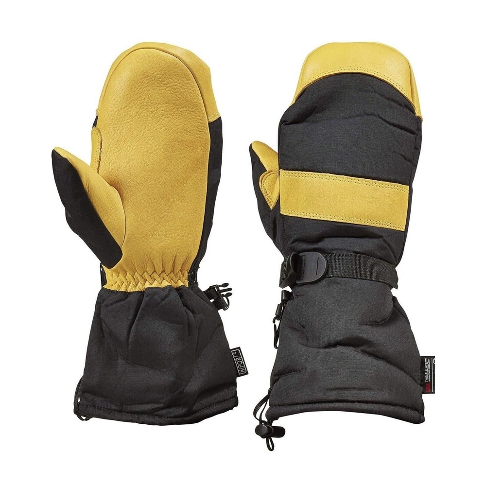 Saranac Gauntlet Deerskin Leather Mitts Black/Gold MEDIUM M Water Resistant